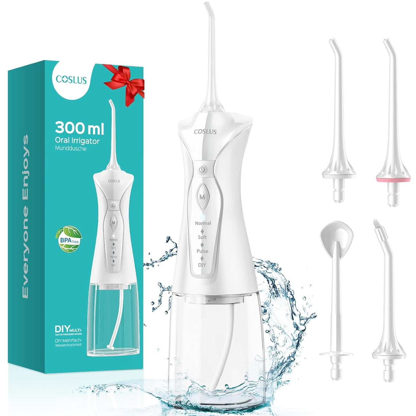 Water Dental Flosser Pick for Teeth: 4 Modes Cordless Portable 300ML Larger Tank Water Teeth Cleaner IPX7 Waterproof Flossing Cleaning Picks for Home Travel C30(FC5360)