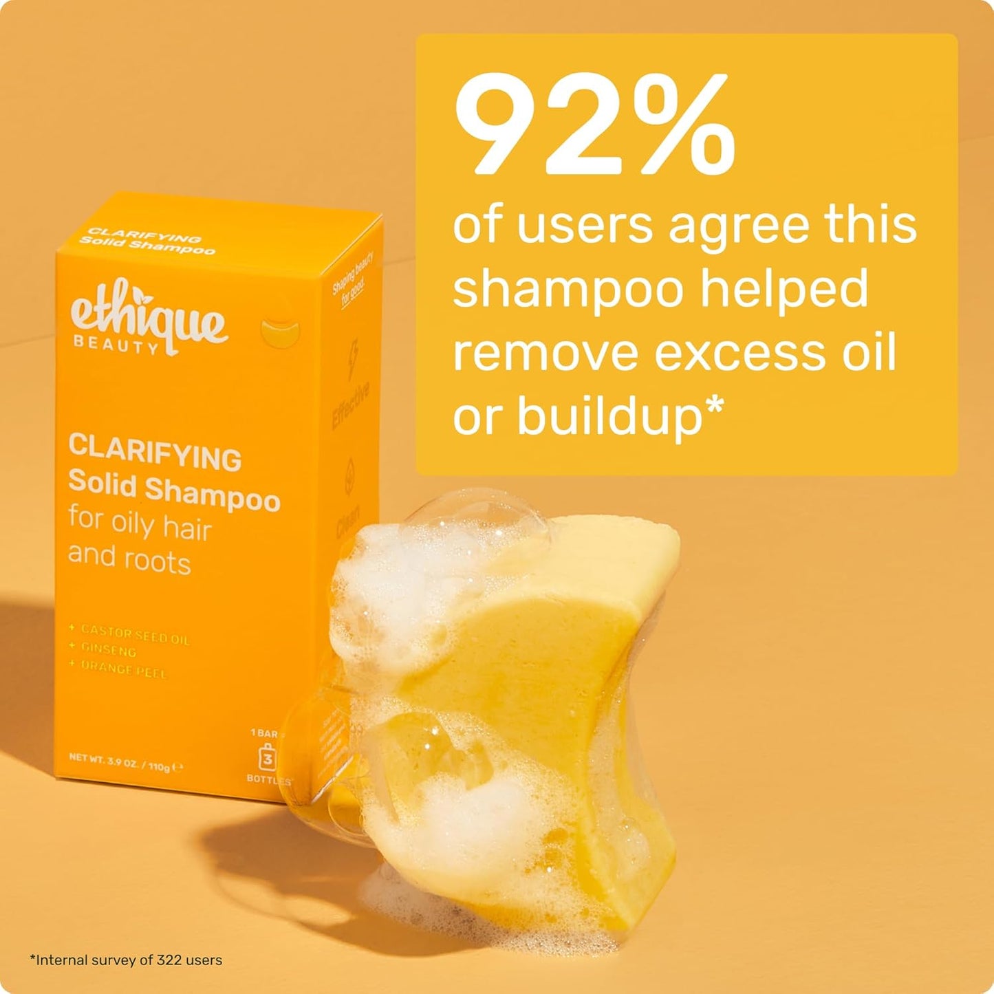 Clarifying Shampoo Bar for oily hair with Castor Oil - Plastic-Free. Vegan. Cruelty-Free. 3.88 oz