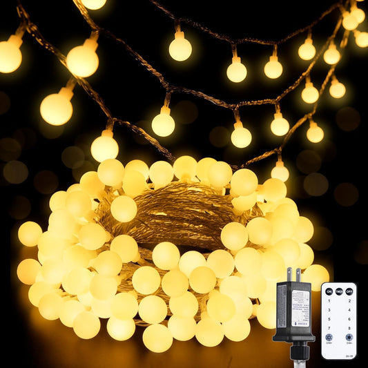 100 LED Connectable Globe String Lights Indoor Bedroom. 33ft Warm White Christmas String Lights Plug in with Remote. 8Mode Hanging Fairy Lights Outdoor for Room Classroom Party Decor