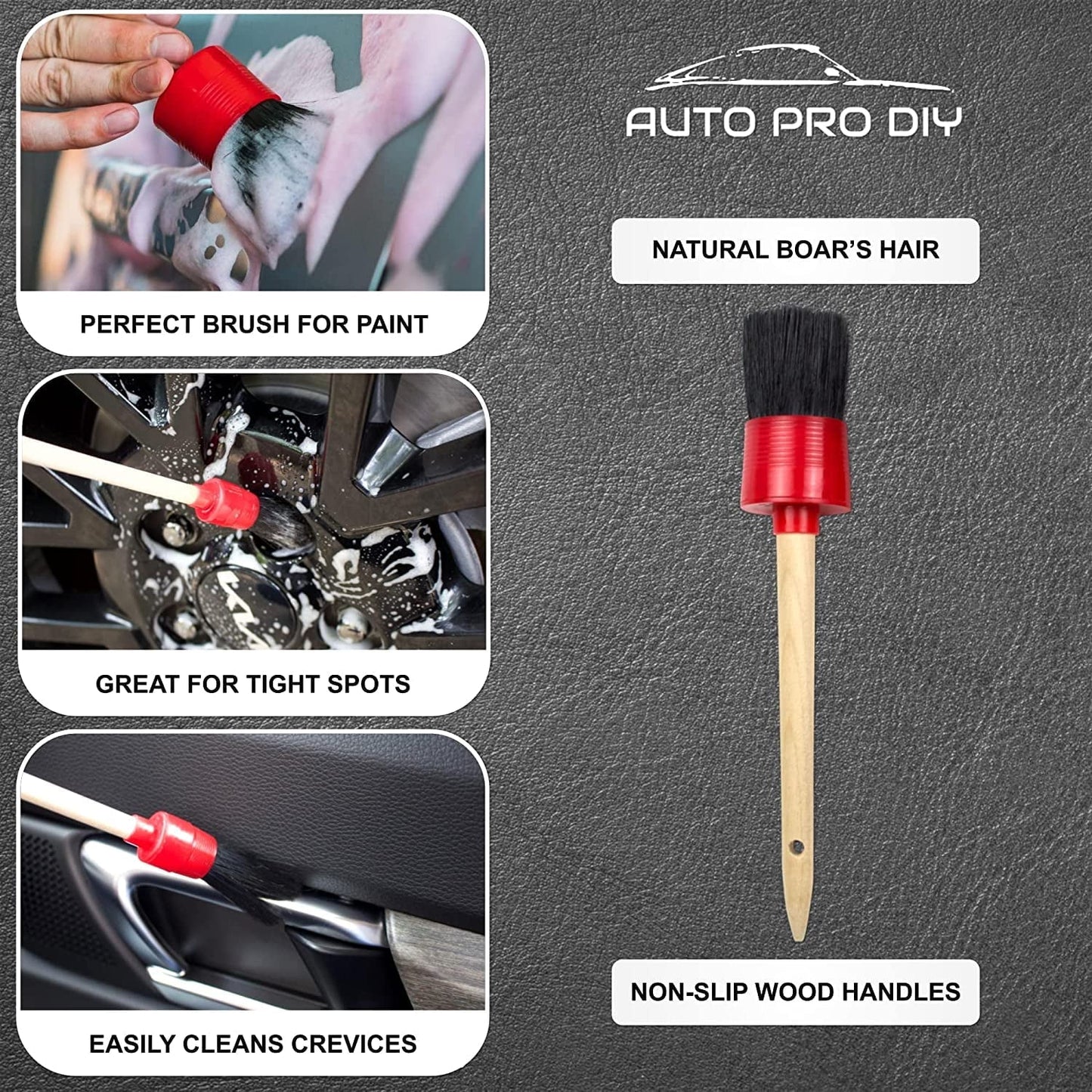 11 Piece Car Detailing Kit Set - Car Wheels, Exterior, Interior Cleaning Detail Supplies - Boars Hair, Stainless Steel Wire, Duster Brushes, APD-101