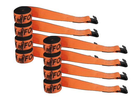 (8 Pack) Kinedyne K Force Winch Straps 4" x 30' Orange Heavy Duty Tie down w/ Flat Hooks WLL# 6670 lbs | 4 Inch Cargo Control for Flatbed Truck Utility Trailer
