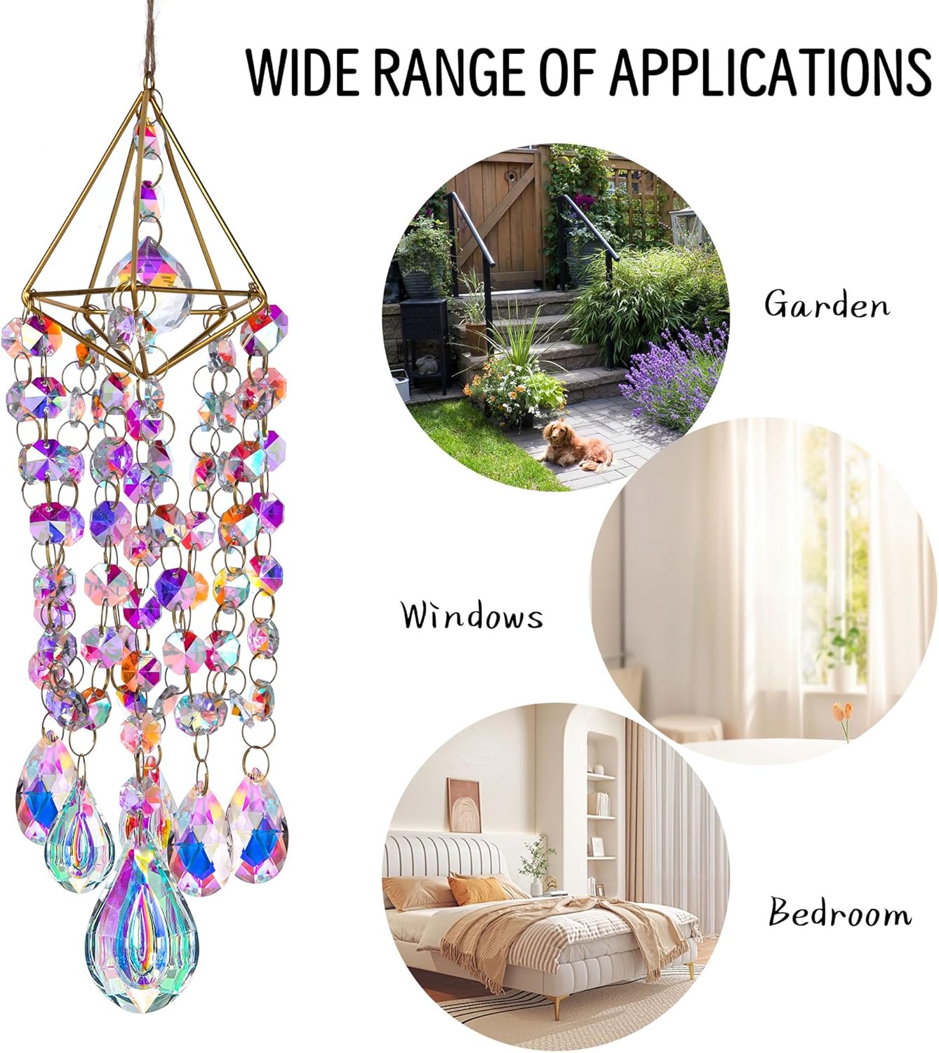 Crystal Suncatchers for Window Hanging Wind Chime Style Garden Sun Catchers with Crystals Rainbow Maker Indoor Outdoor Decor Handmade Gold Plated