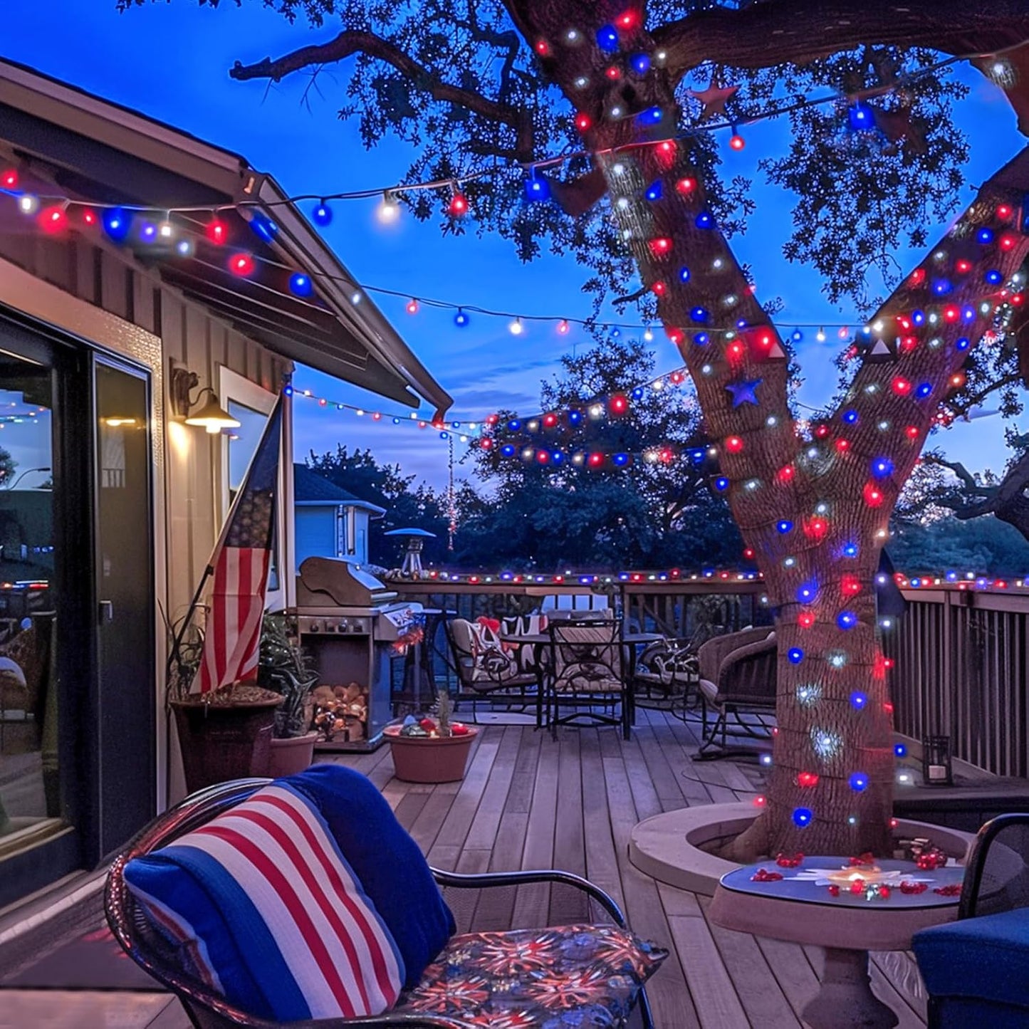 2 Pack Red White and Blue Solar Lights 100LED 33ft Patriot Solar String Lights Waterproof. 8 Modes 4th of July Lights for Independence Day. Gardens. Tree. Outdoor 4th of July Decorations
