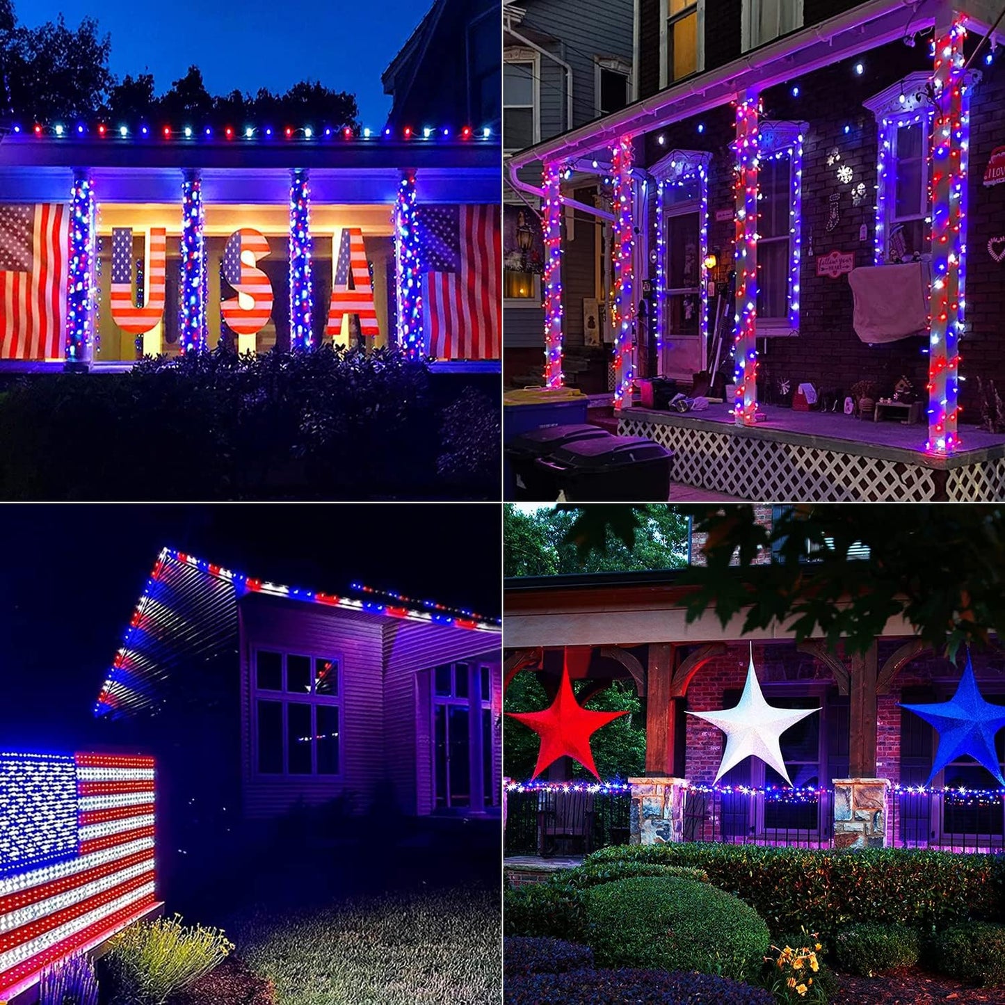 2 Pack Red White and Blue Solar Lights 100LED 33ft Patriot Solar String Lights Waterproof. 8 Modes 4th of July Lights for Independence Day. Gardens. Tree. Outdoor 4th of July Decorations