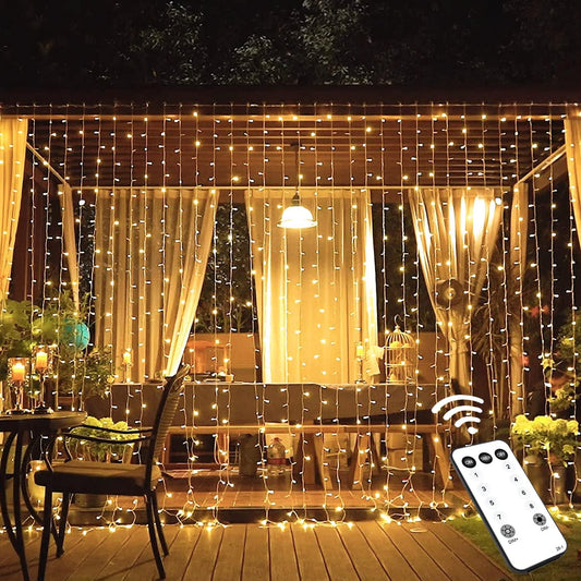 600 LED Christmas Curtain Lights Outdoor. 9.5x19.6ft Christmas String Lights Plug in with Remote. 8 Modes Wall Hanging Lights for Bedroom Party Backdrop Wedding Christmas Decor. Warm White