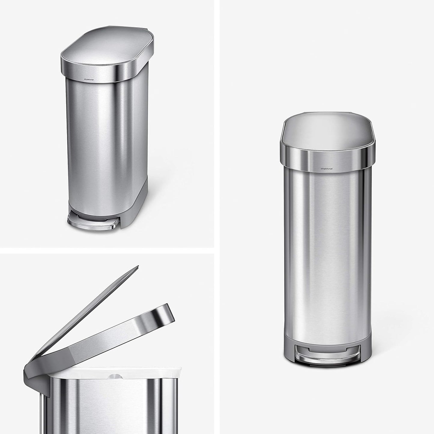 45 Liter / 12 Gallon Slim Hands-Free Kitchen Step Trash Can. Brushed Stainless Steel