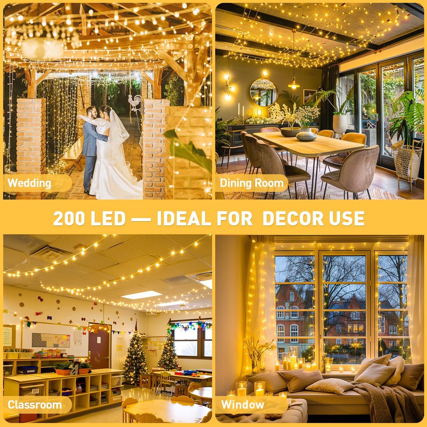 200 LED String Lights Indoor Outdoor Clear Wire. Connectable Warm White Christmas String Lights for Bedroom. 66 Ft Twinkle Fairy String Lights Plug in for Home Wedding Tree Yard Patio Spring