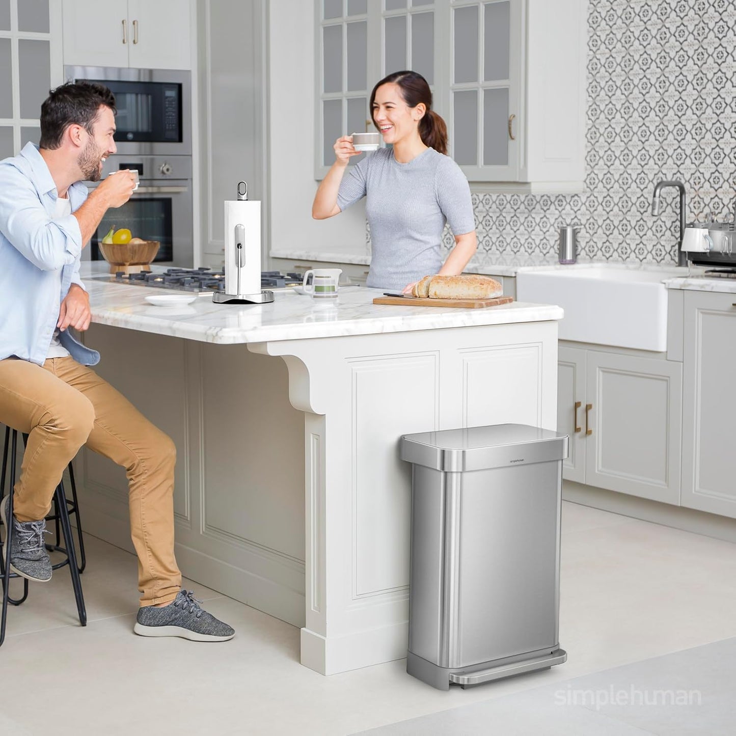 45 Liter / 12 Gallon Rectangular Hands-Free Kitchen Step Trash Can with Soft-Close Lid. Brushed Stainless Steel