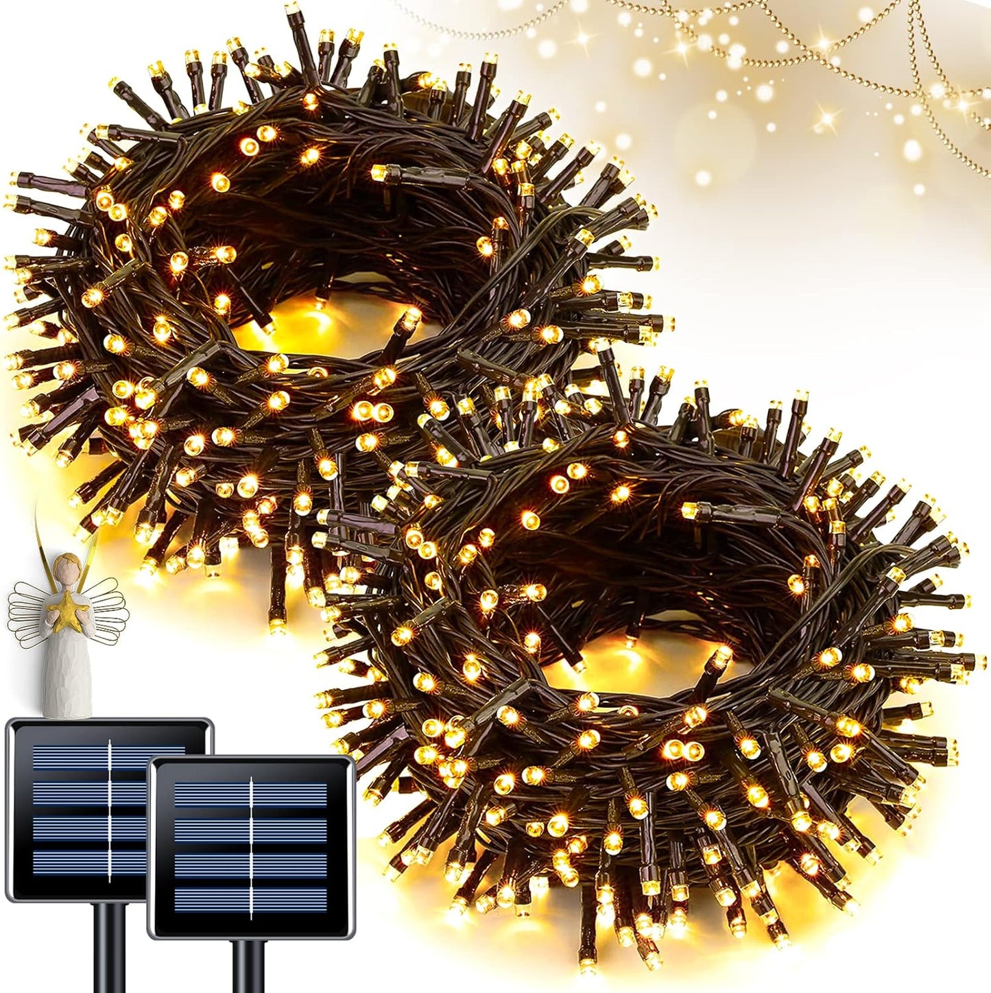 2 Pack Red White and Blue Solar Lights 100LED 33ft Patriot Solar String Lights Waterproof. 8 Modes 4th of July Lights for Independence Day. Gardens. Tree. Outdoor 4th of July Decorations