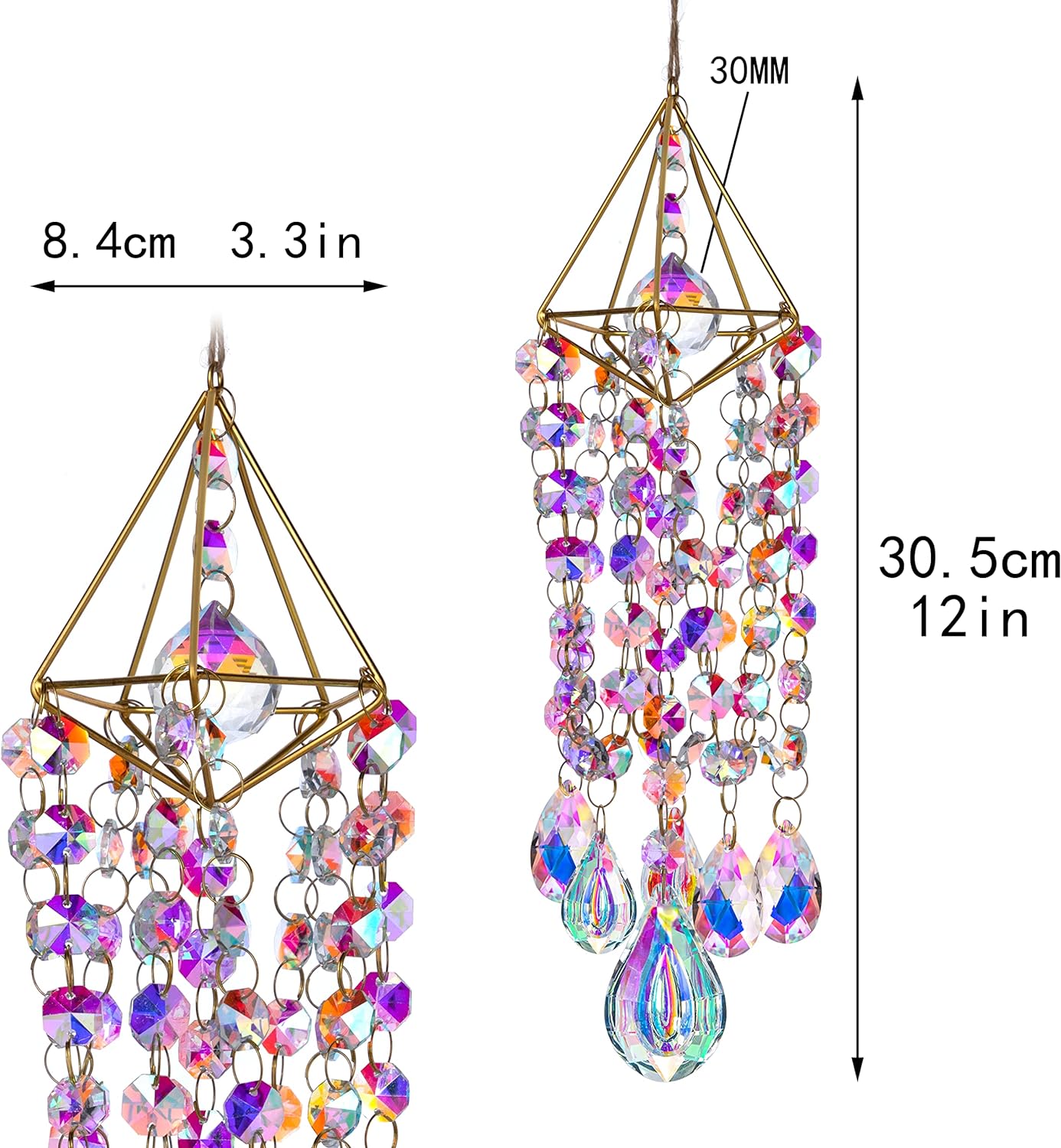 Crystal Suncatchers for Window Hanging Wind Chime Style Garden Sun Catchers with Crystals Rainbow Maker Indoor Outdoor Decor Handmade Gold Plated