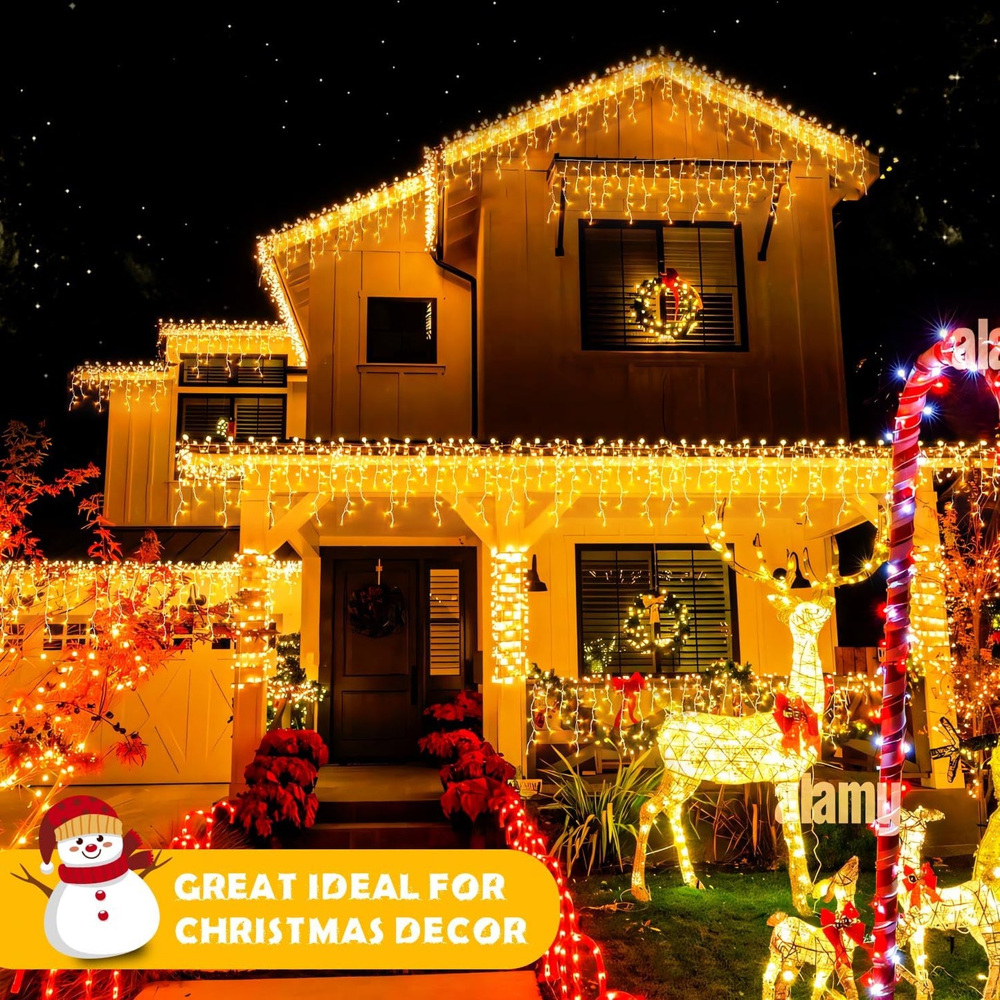 38.8FT Icicle Lights for Outside. 400 LED Icicle Christmas Lights Outdoor Indoor Plug in. Warm White Christmas Icicle Lights with Remote for Wedding House Fireplace Christmas Decorations