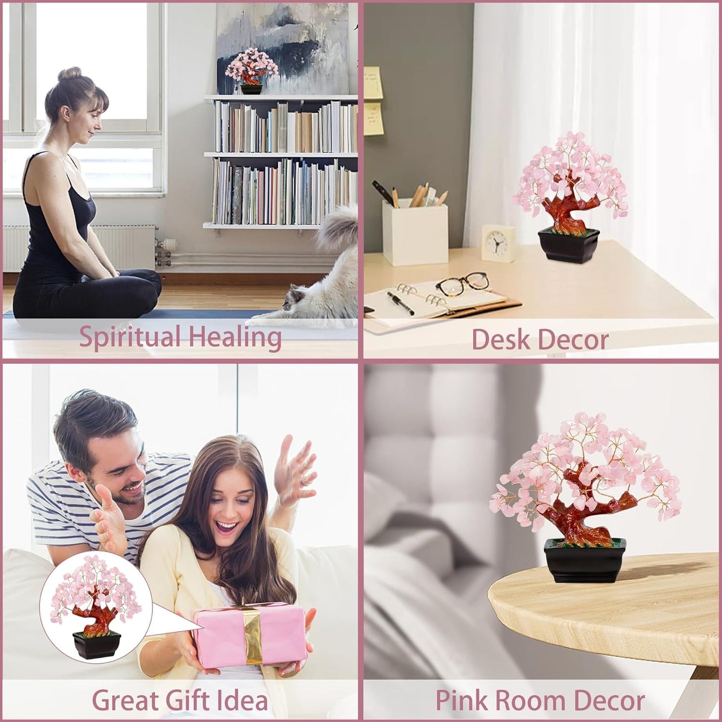 77 Feng Shui Natural Rose Pink Quartz Crystal Money Tree Bonsai Style Decoration for Wealth and Luck