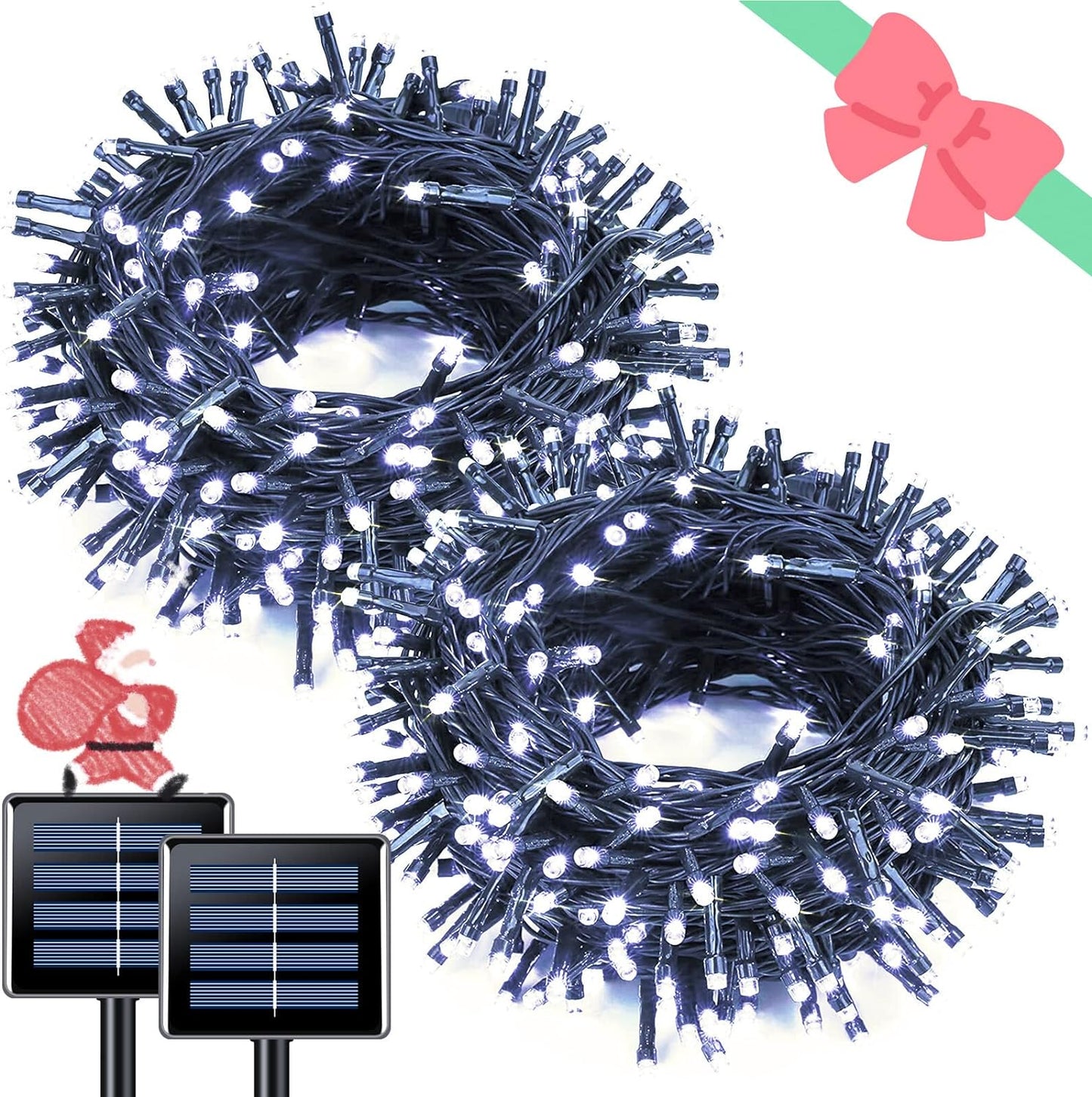 2 Pack Red White and Blue Solar Lights 100LED 33ft Patriot Solar String Lights Waterproof. 8 Modes 4th of July Lights for Independence Day. Gardens. Tree. Outdoor 4th of July Decorations