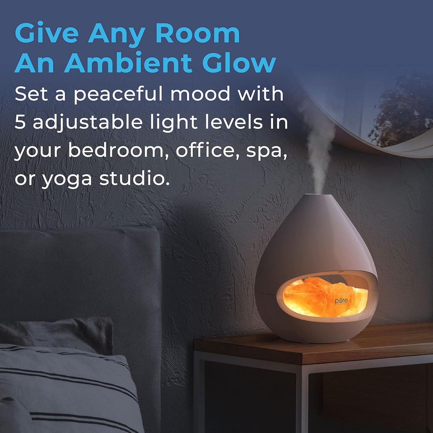 2-in-1 Himalayan Salt Lamp & Ultrasonic Essential Oil Diffuser. Original Salt Therapy Lamp. 100% Pure Himalayan Salt. Ambient Glow. 160 mL 16-Hour Tank (White)