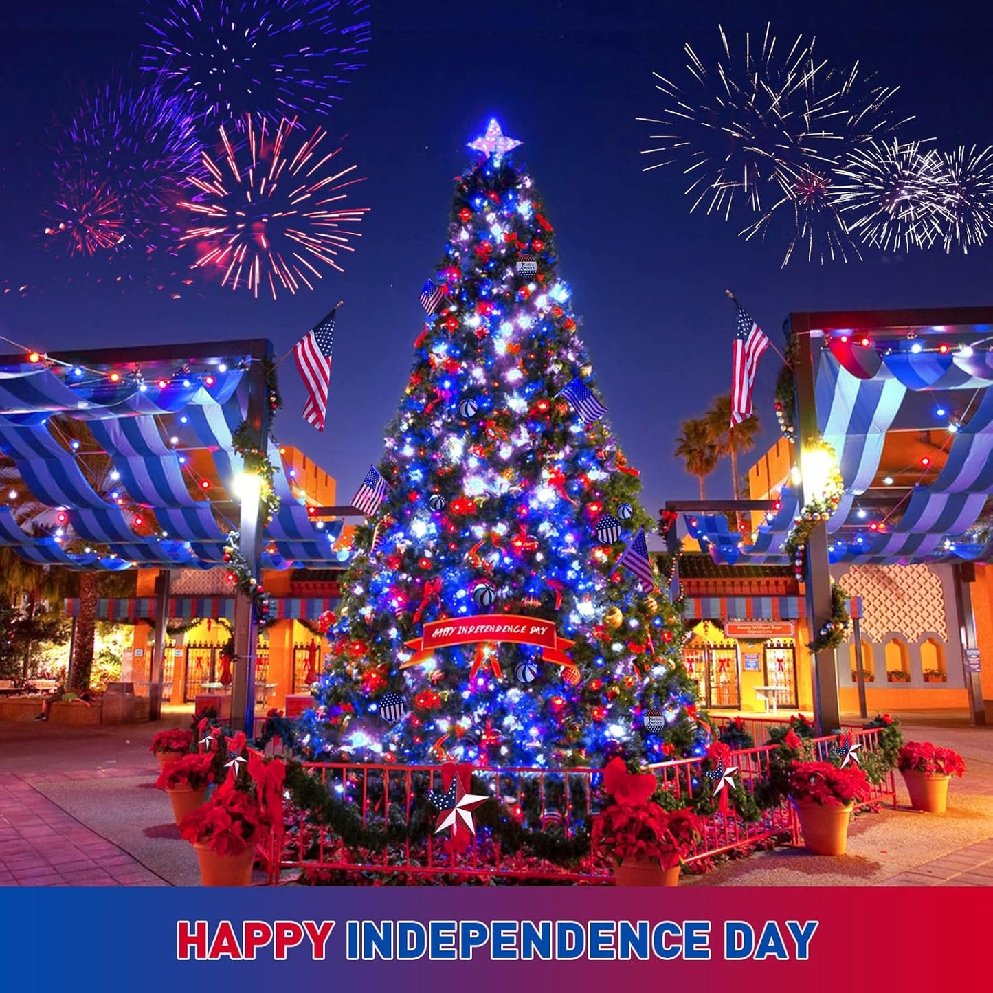 2 Pack Red White and Blue Solar Lights 100LED 33ft Patriot Solar String Lights Waterproof. 8 Modes 4th of July Lights for Independence Day. Gardens. Tree. Outdoor 4th of July Decorations