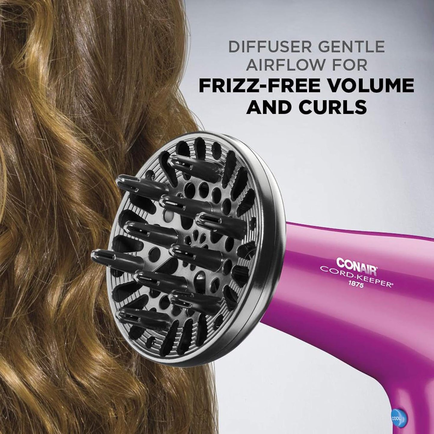Hair Dryer with Retractable Cord. 1875W Cord-Keeper Blow Dryer.Pink