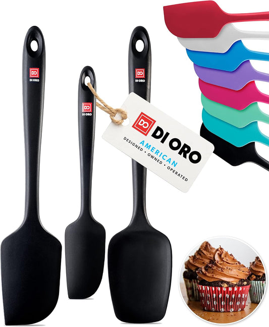 Silicone Spatula Set - Rubber Kitchen Spatulas for Baking. Cooking. & Mixing - 600°F Heat-Resistant & BPA Free Silicone Scraper Spatulas for Nonstick Cookware - Dishwasher Safe (3pc. Black)