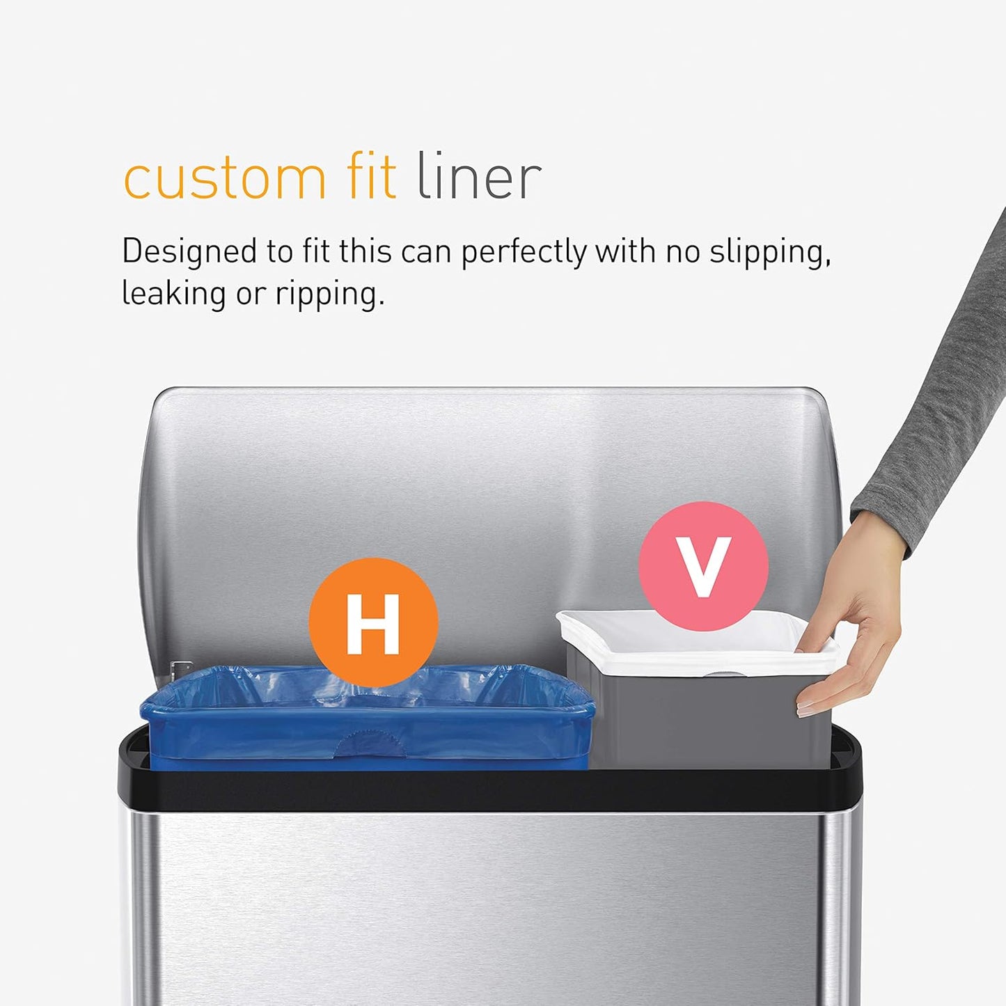 Rectangular Dual Compartment Recycling Kitchen Step Trash Can. 46 Liter. Brushed Stainless Steel