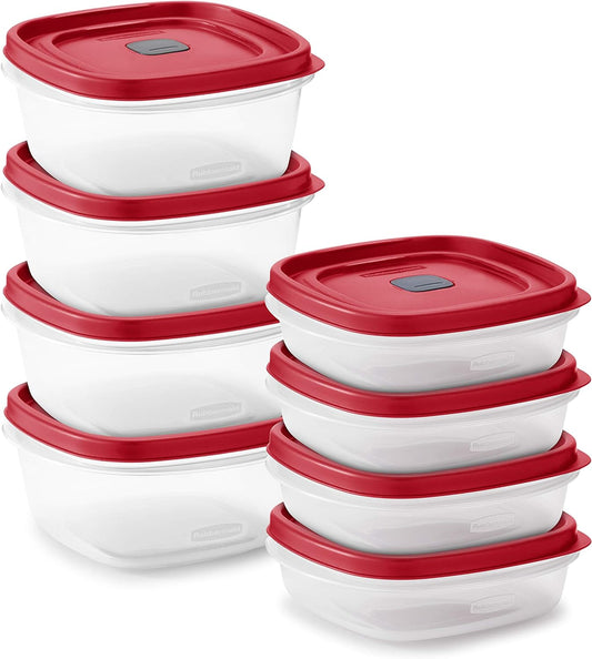 16-Piece BPA-Free Plastic Food Storage Set. Red Vented Lids - Microwave. Dishwasher Safe: Perfect for Meal Prep. Leftovers. and Kitchen Organization