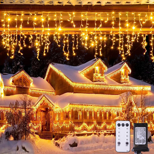 38.8FT Icicle Lights for Outside. 400 LED Icicle Christmas Lights Outdoor Indoor Plug in. Warm White Christmas Icicle Lights with Remote for Wedding House Fireplace Christmas Decorations