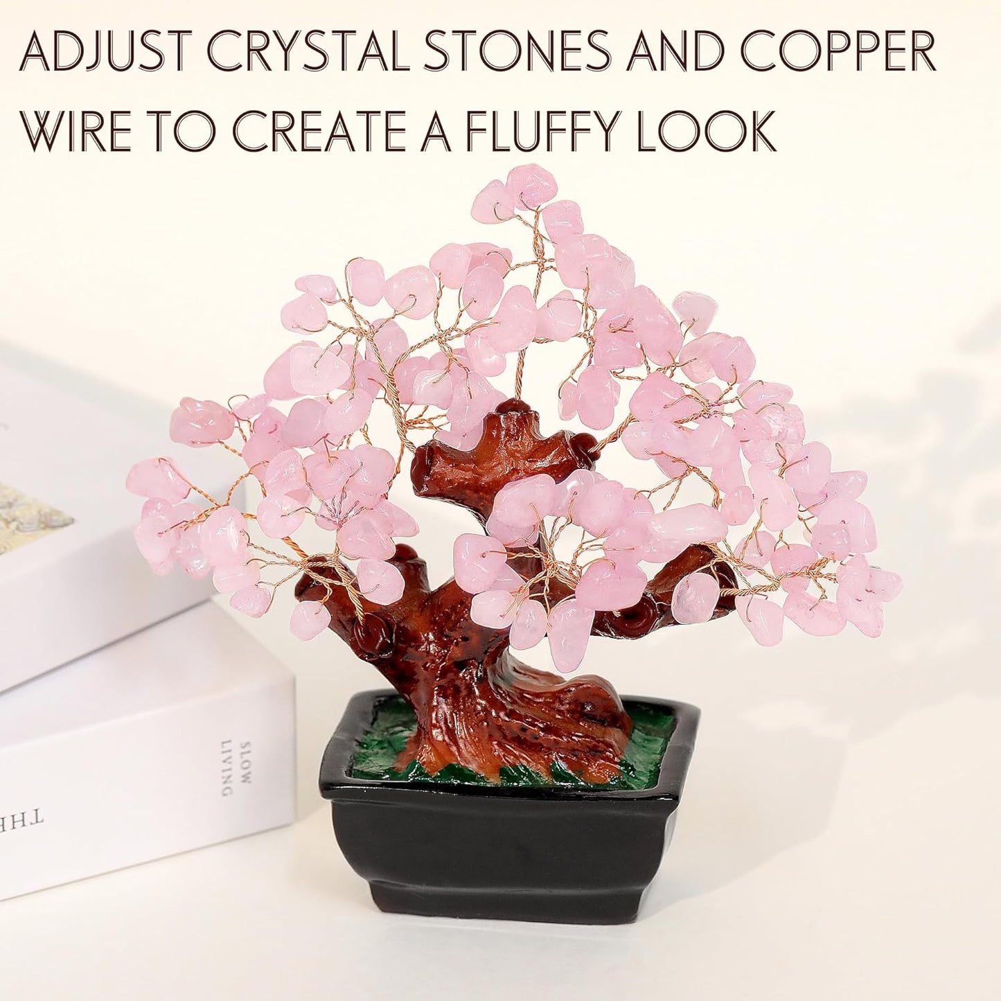 77 Feng Shui Natural Rose Pink Quartz Crystal Money Tree Bonsai Style Decoration for Wealth and Luck