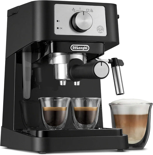 Stilosa Manual Espresso Machine. Latte & Cappuccino Maker. 15 Bar Pump Pressure + Milk Frother Steam Wand. Black / Stainless. EC260BK. 13.5 x 8.07 x 11.22 inches