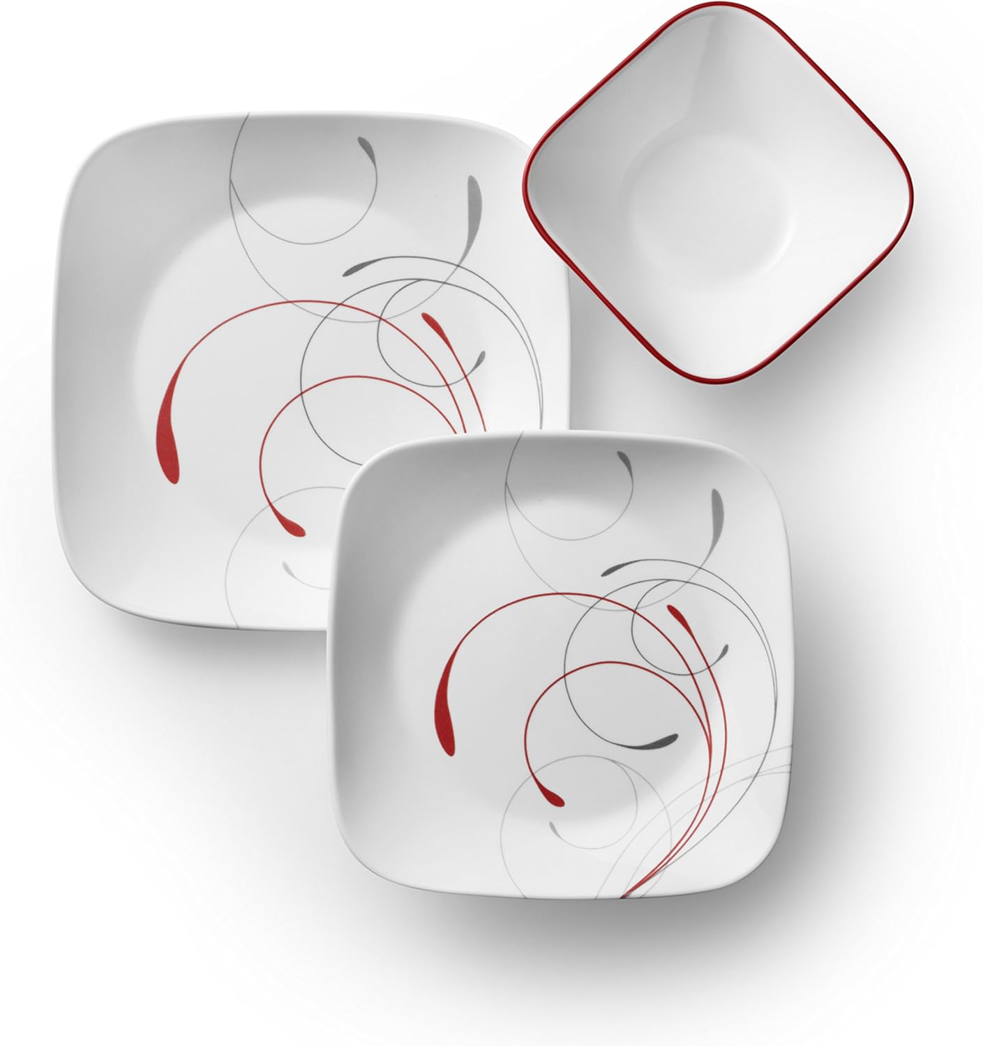 18-Piece Service for 6 Dinnerware Set. Triple Layer Glass and Chip Resistant. Lightweight Square Plates and Bowls Set. Splendor