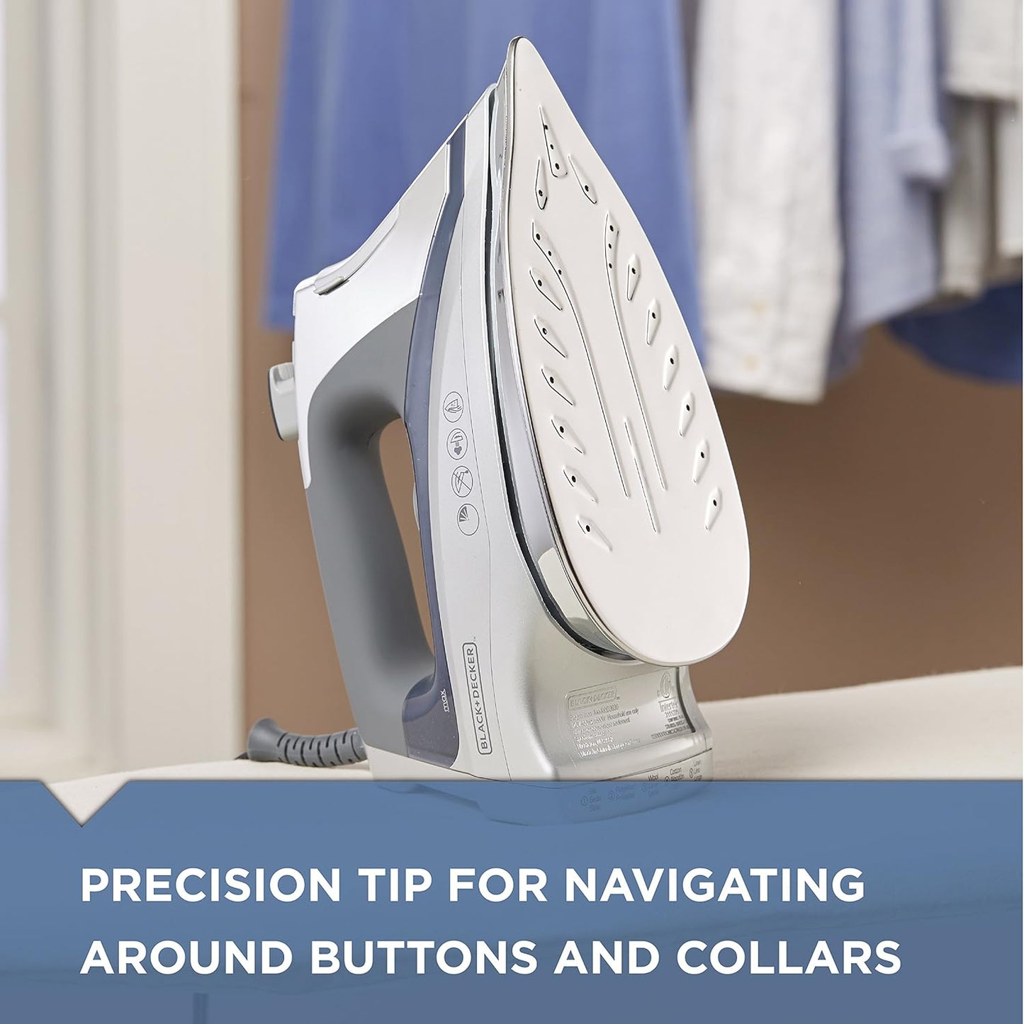 Allure Professional Steam Iron. 30% More Steam. Precision Tip. Stainless Steel Soleplate. Vertical Steam Function