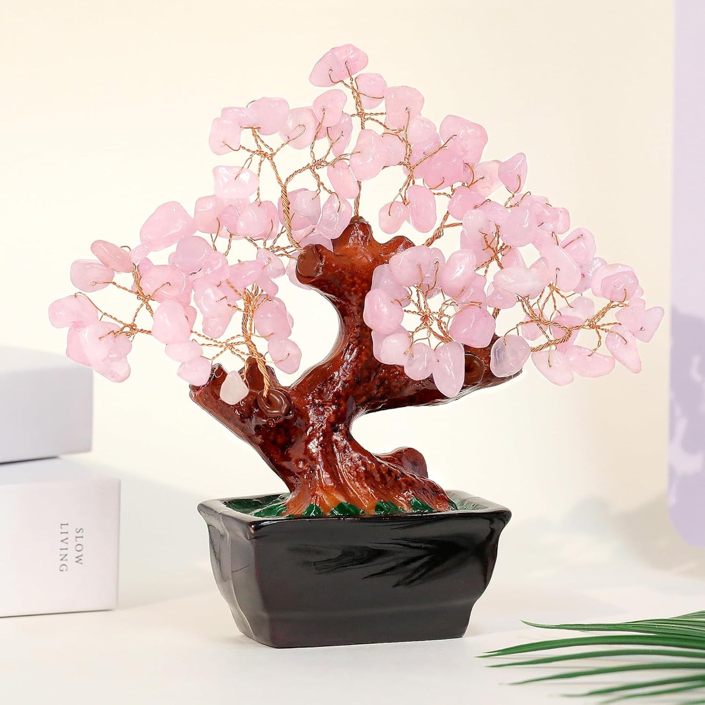 77 Feng Shui Natural Rose Pink Quartz Crystal Money Tree Bonsai Style Decoration for Wealth and Luck