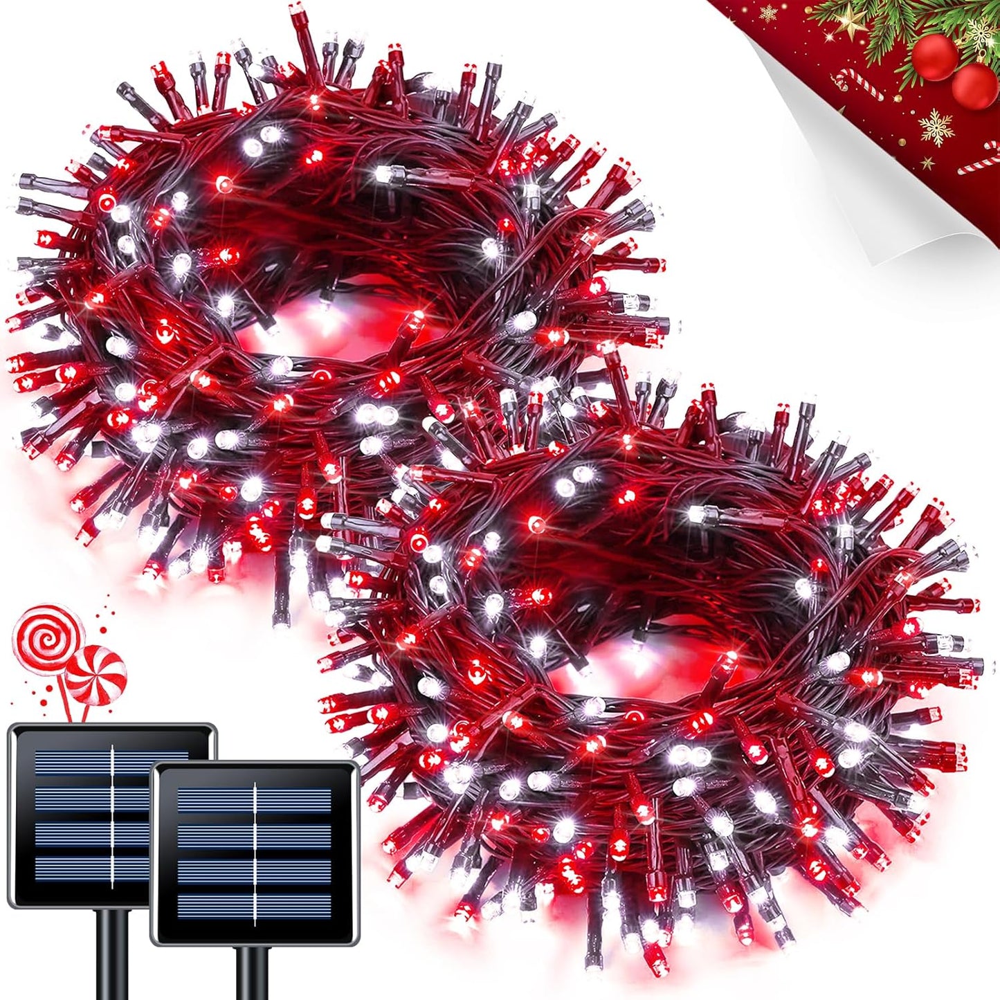2 Pack Red White and Blue Solar Lights 100LED 33ft Patriot Solar String Lights Waterproof. 8 Modes 4th of July Lights for Independence Day. Gardens. Tree. Outdoor 4th of July Decorations
