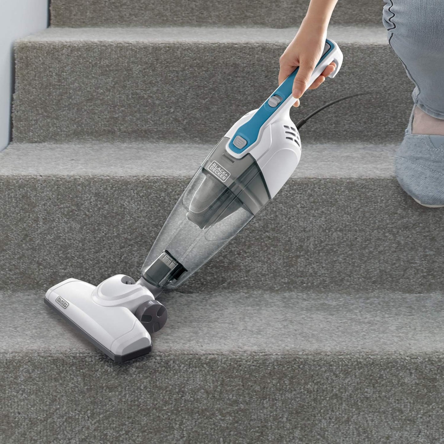 BDST1609 3-in-1 Corded Lightweight Handheld Cleaner & Stick Vacuum Cleaner. White with Aqua Blue