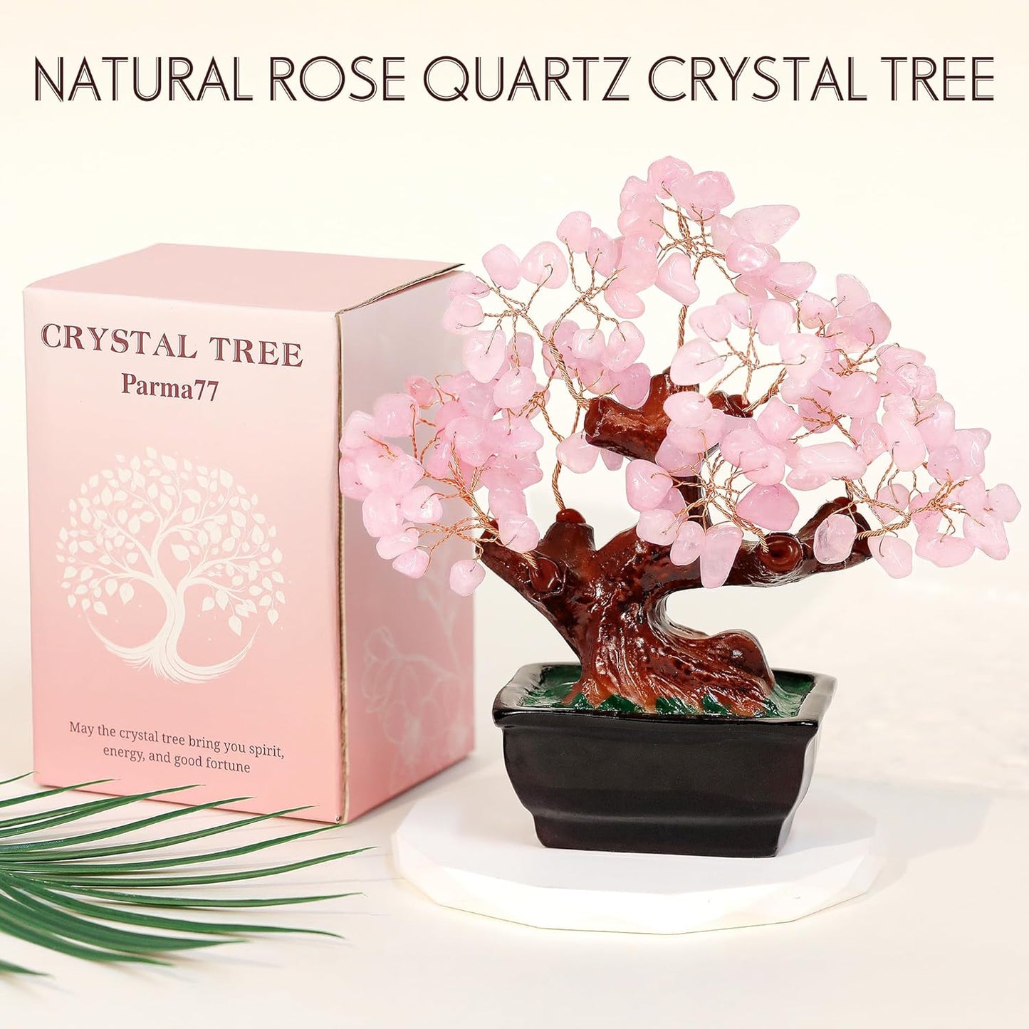 77 Feng Shui Natural Rose Pink Quartz Crystal Money Tree Bonsai Style Decoration for Wealth and Luck