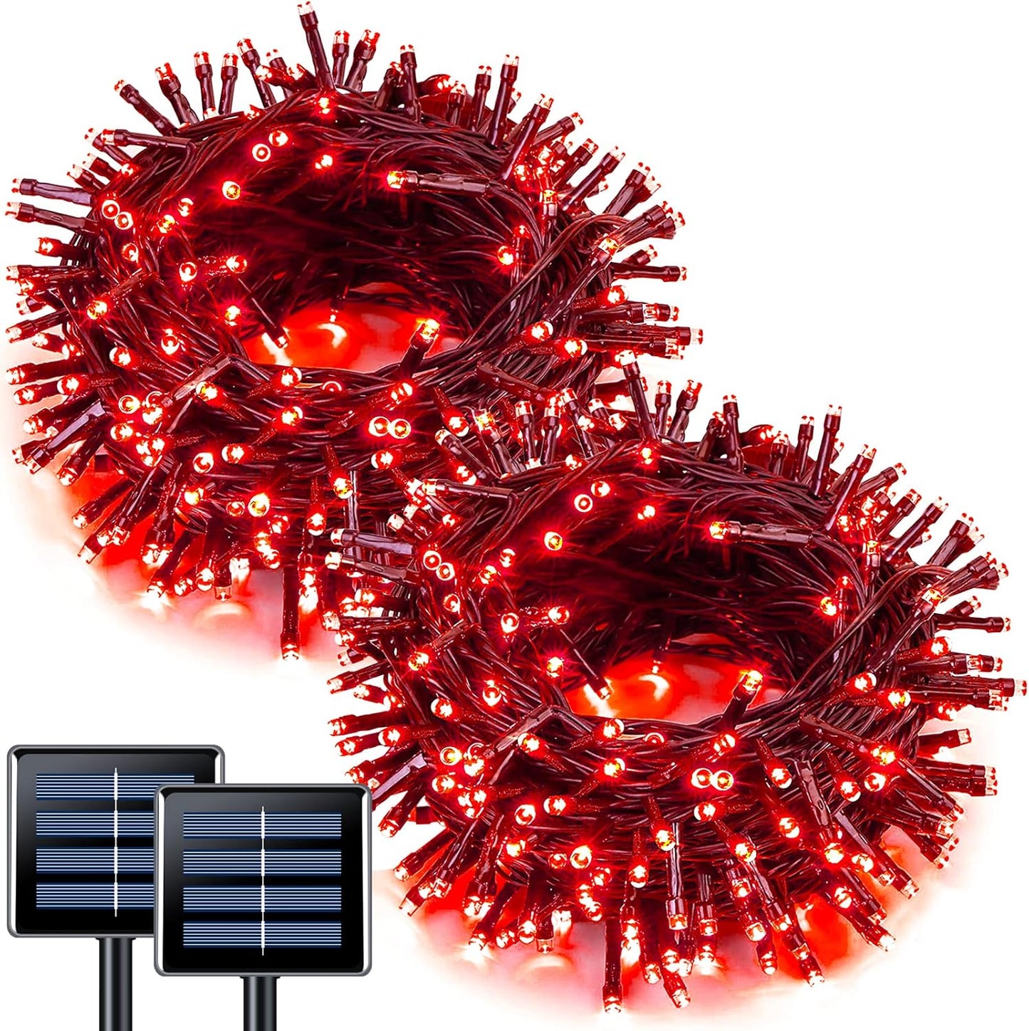 2 Pack Red White and Blue Solar Lights 100LED 33ft Patriot Solar String Lights Waterproof. 8 Modes 4th of July Lights for Independence Day. Gardens. Tree. Outdoor 4th of July Decorations