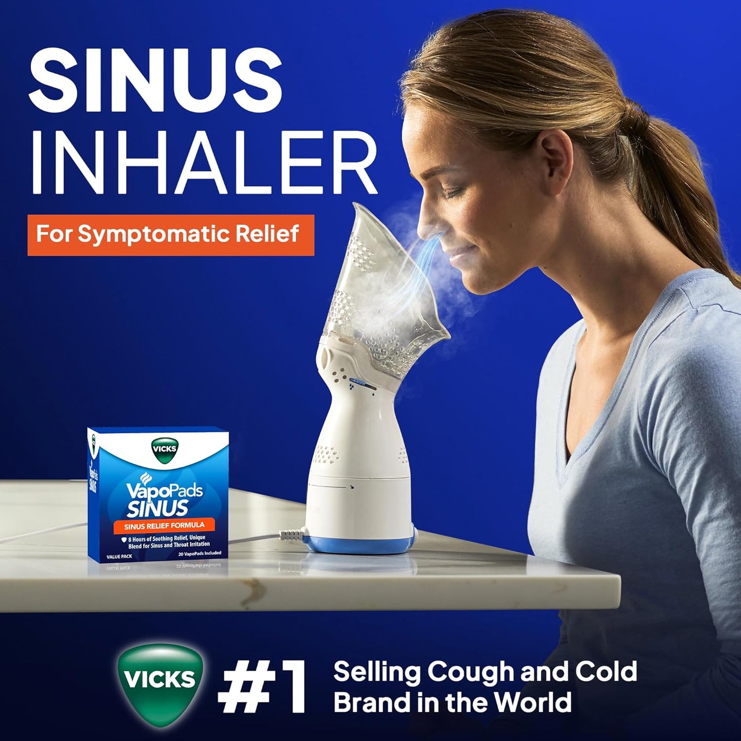 Sinus Inhaler - Non-Medicated Steam Relief for Allergies, Congestion, Coughs and Colds, Face Steamer, Soothes Nasal and Throat Passages, Use with VapoPads (1 Included), FSA and HSA Eligible