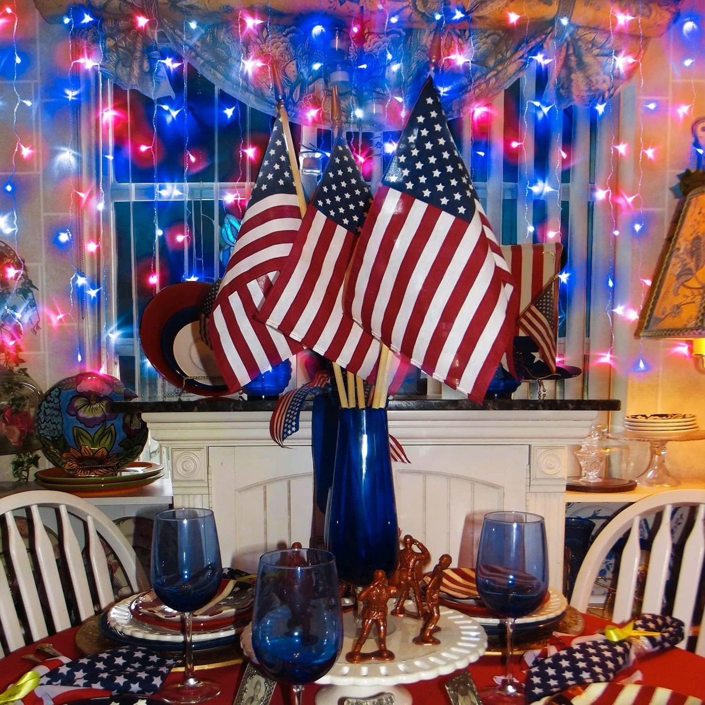 4th of July Decorations 100 LED String Lights Indoor. 33ft Red White and Blue Lights Plug-in. 8 Modes Patriotic 4th of July Lights for Indoor Outdoor Independence Day American Flag Holiday