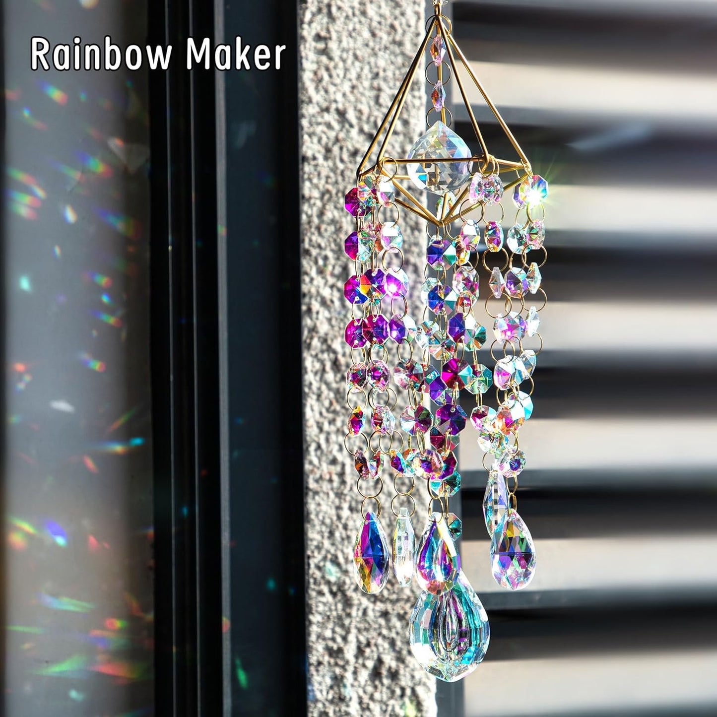 Crystal Suncatchers for Window Hanging Wind Chime Style Garden Sun Catchers with Crystals Rainbow Maker Indoor Outdoor Decor Handmade Gold Plated