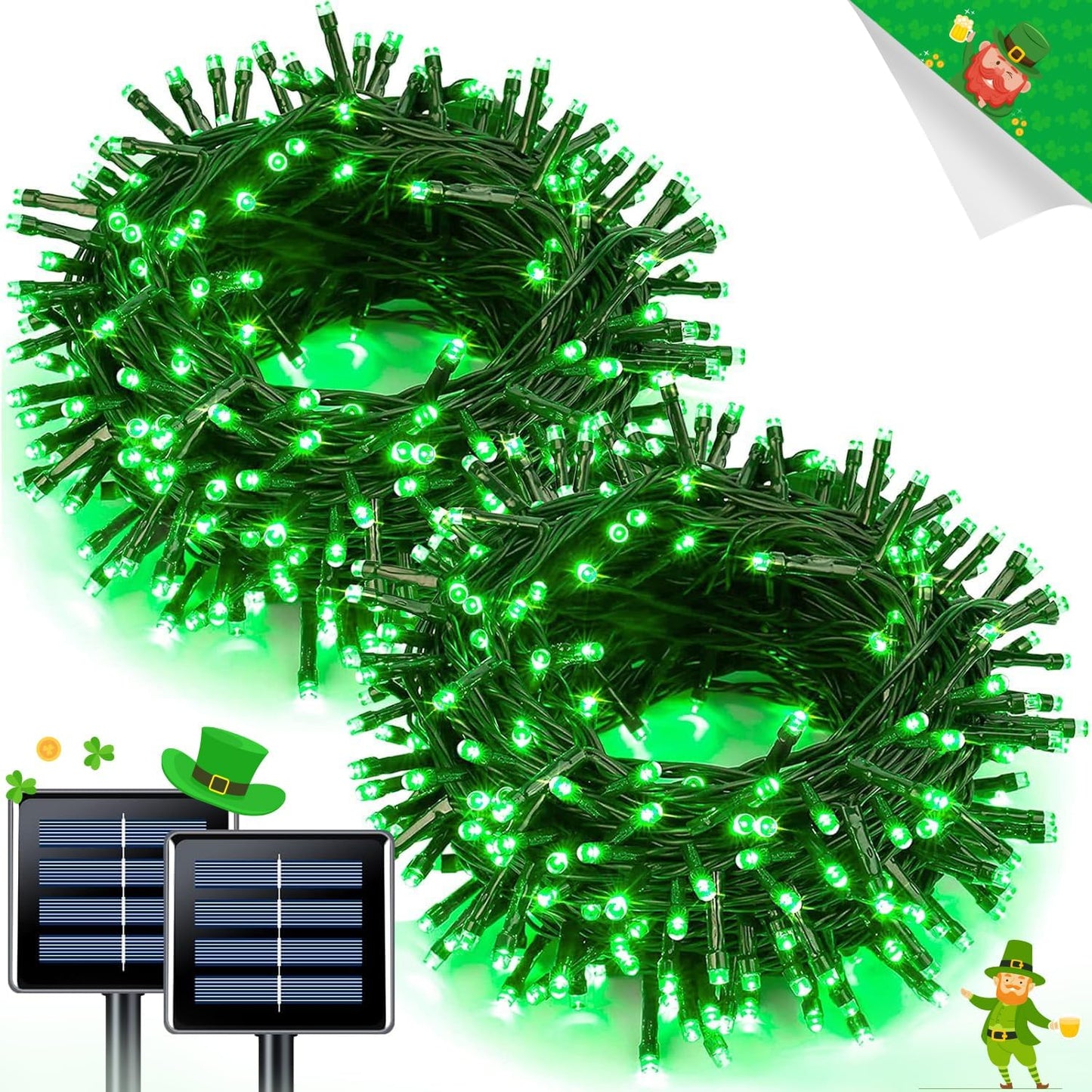 2 Pack Red White and Blue Solar Lights 100LED 33ft Patriot Solar String Lights Waterproof. 8 Modes 4th of July Lights for Independence Day. Gardens. Tree. Outdoor 4th of July Decorations