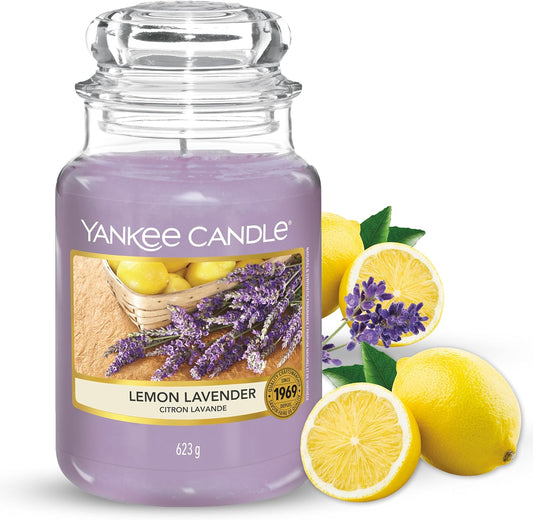 Candle Lemon Lavender Scented. Classic 22oz Large Jar Single Wick Candle. Over 110 Hours of Burn Time. Ideal for Gifting. Events. and Home Fragrance