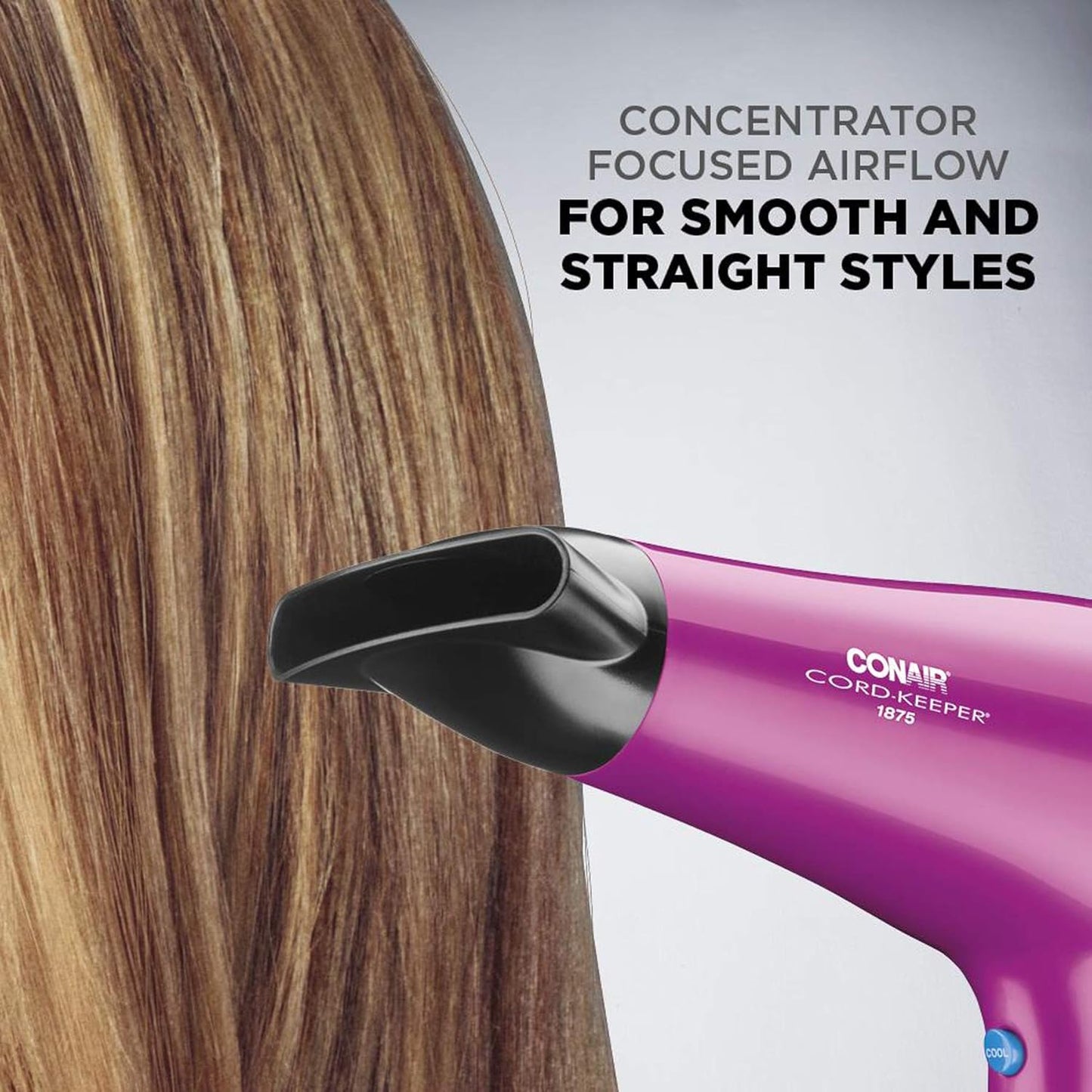 Hair Dryer with Retractable Cord. 1875W Cord-Keeper Blow Dryer.Pink