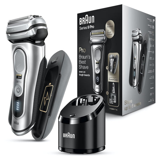 Electric Razor for Men. Waterproof Foil Shaver. Series 9 Pro 9477cc. Wet & Dry Shave. with Portable Charging Case. ProLift Beard Trimmer. 5-in-1 Cleaning & Charging SmartCare Center. Silver
