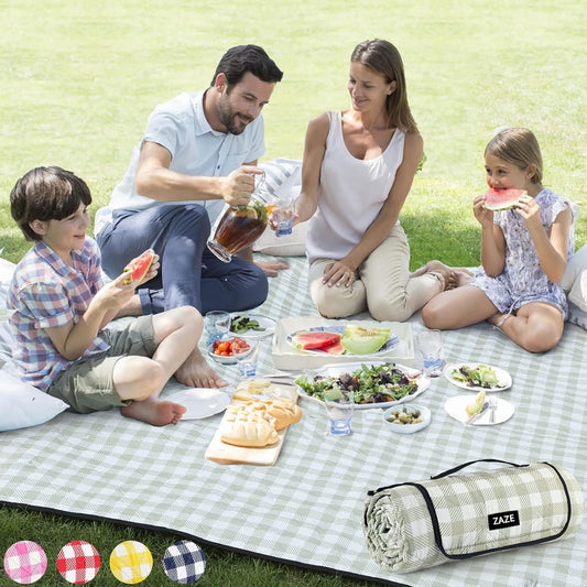 Extra Large Picnic Outdoor Blanket. 80''x80'' Waterproof Foldable Blankets Gingham Picnic Mat for Beach. Camping Grass Lawn Park Accessories (Green White)