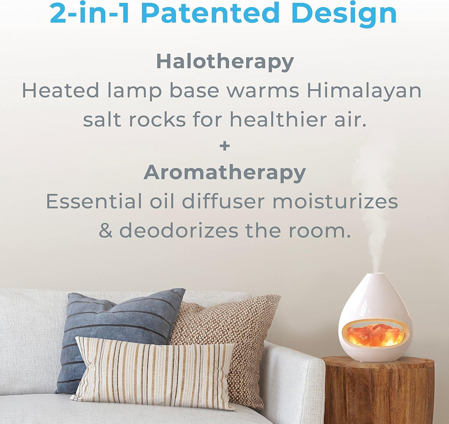 2-in-1 Himalayan Salt Lamp & Ultrasonic Essential Oil Diffuser. Original Salt Therapy Lamp. 100% Pure Himalayan Salt. Ambient Glow. 160 mL 16-Hour Tank (White)