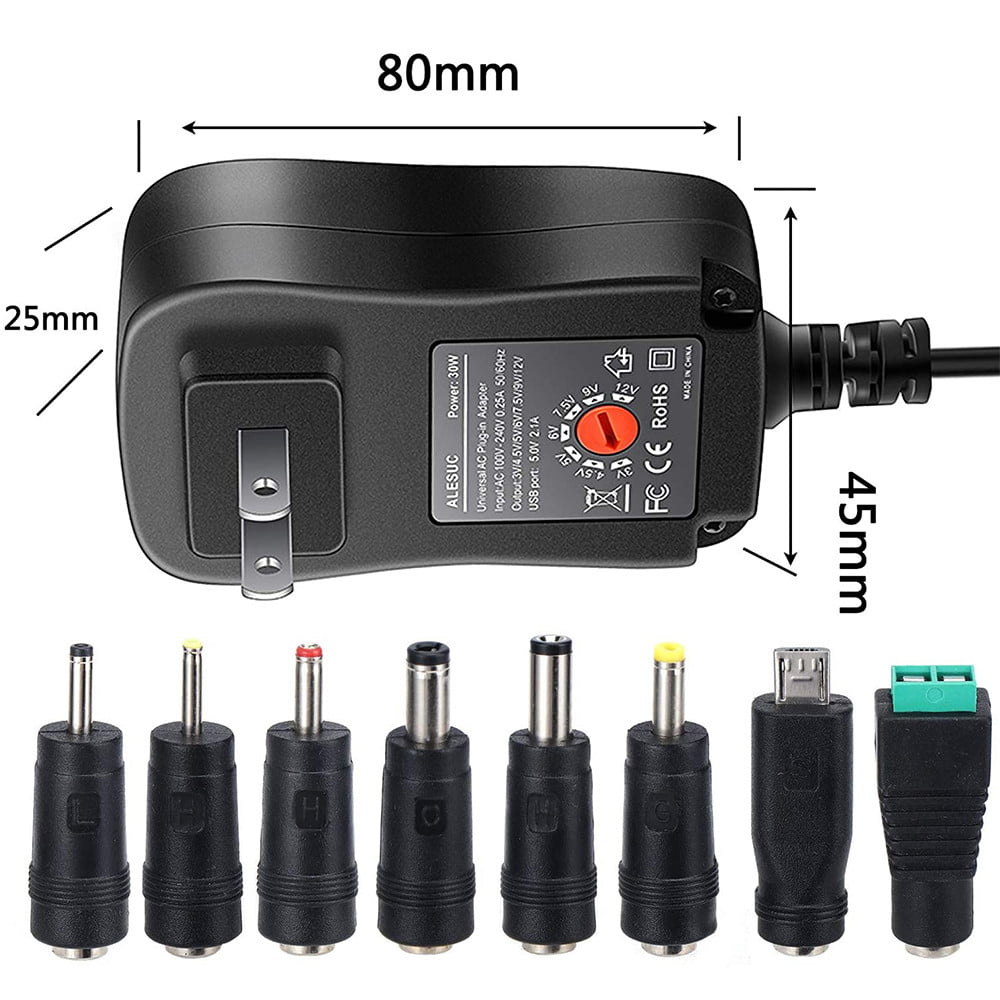 12W Universal AC/DC Adapter Switching Power Supply with 8 Selectable Adapter Tips, for 3V to 12V Household Electronics