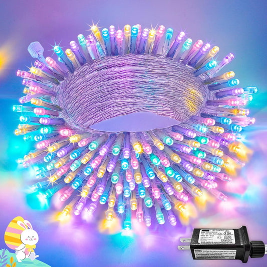 33ft 100 LED Easter Lights for Indoor Outdoor Use. 8 Modes Connectable Easter String Lights Plug-in. Clear Wire Colorful Christmas String Lights Outdoor Waterproof