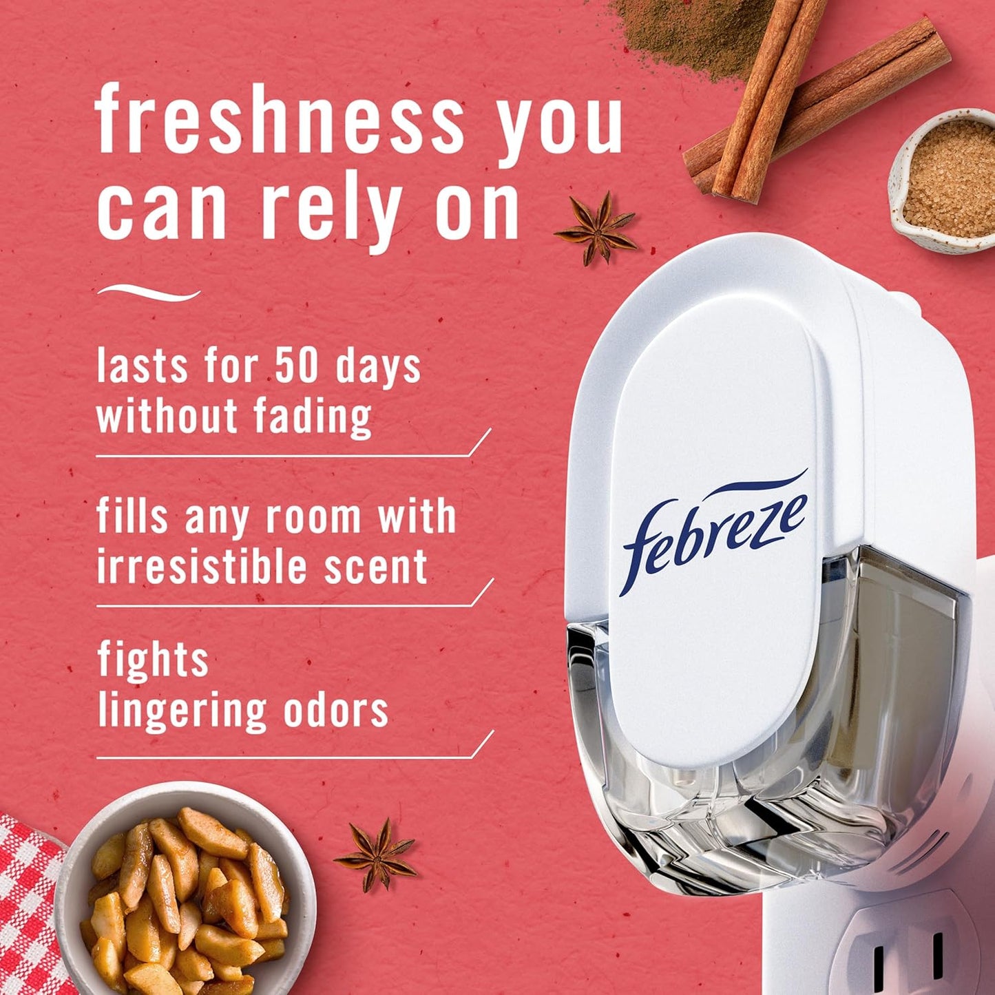 Odor-Fighting Fade Defy PLUG Air Freshener Baked Cinnamon Apple. Cranberry Crumble. .87 fl. oz. Oil Refill. 2 of Each