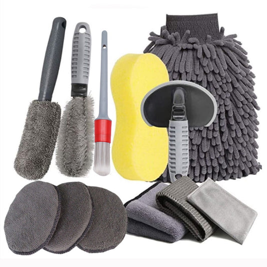 12Pcs Car Wash Tool Cleaning Kit Auto Care Car Wash Cleaning Tools Kit for Cleaning Wheels Interior Exterior Seat Microfiber Car Care Cleaning Set for Trucks Motorcycles RV