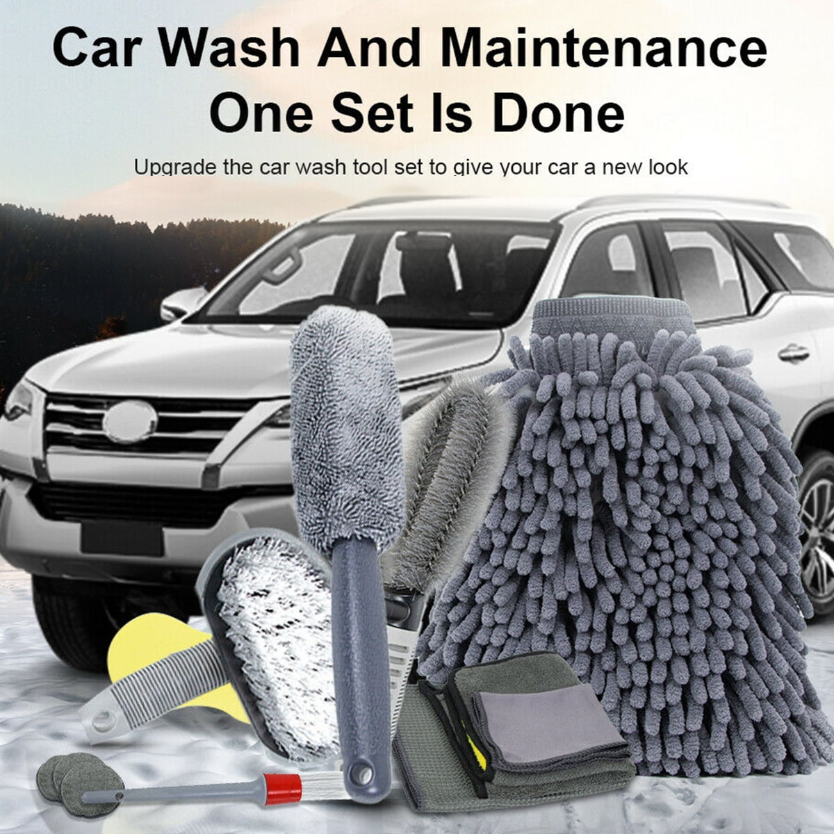 12Pcs Car Wash Tool Cleaning Kit Auto Care Car Wash Cleaning Tools Kit for Cleaning Wheels Interior Exterior Seat Microfiber Car Care Cleaning Set for Trucks Motorcycles RV