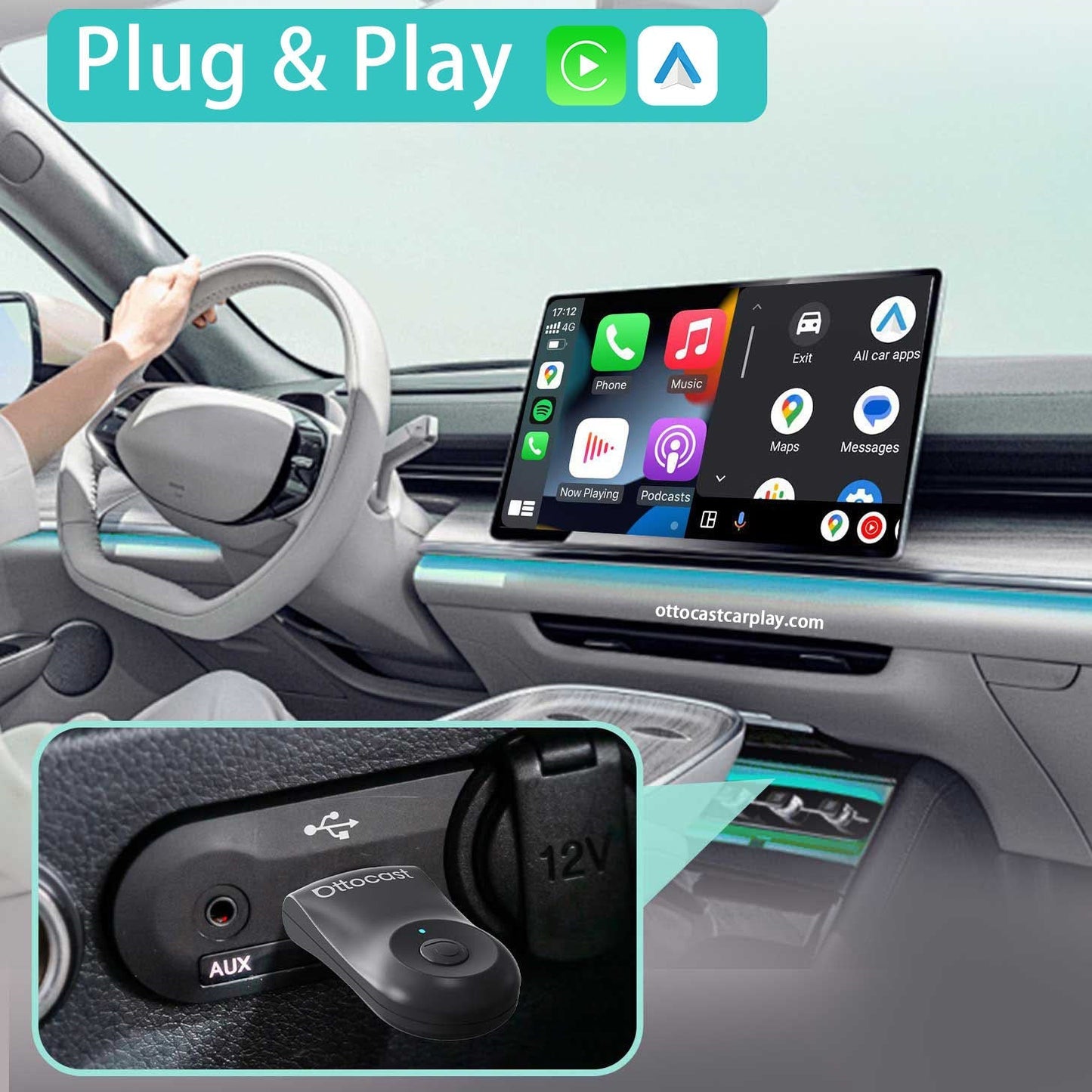 (Early Brid Price Save 40%) 2025 Ottocast Mini wireless CarPlay Android Auto Adapter