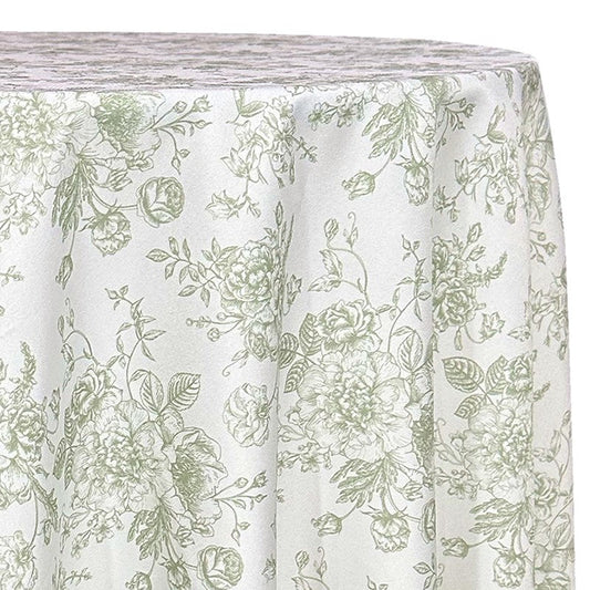French Toile (Poly Print) Table Linen in Sage