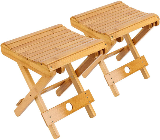 ZEONHAK 2 Pack 12 Inch Bamboo Folding Step Stool for Shower, Shaving and Foot Rest, Fishing, Fully Assembled